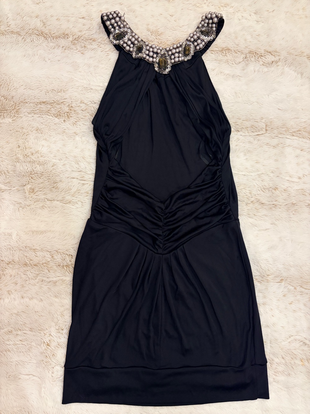 Vintage Y2K Arden B Beaded Open Back Ruched Mini Dress McBling Going Out MobWife